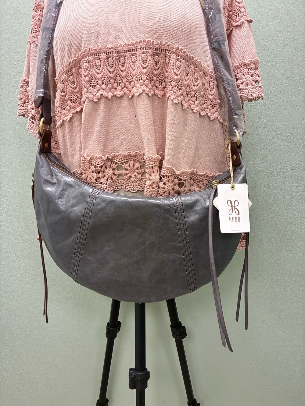 NWT HOBO Slate Gray Crescent Shoulder Bag with adjustable straps
